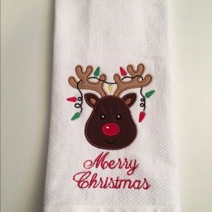 Personalized Embroidered Reindeer Christmas kitchen towel - Holiday